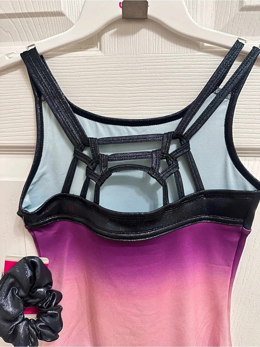 Justice Girls Ombre Macrame Back Dance and Gymnastics Leotard with Scrunchie